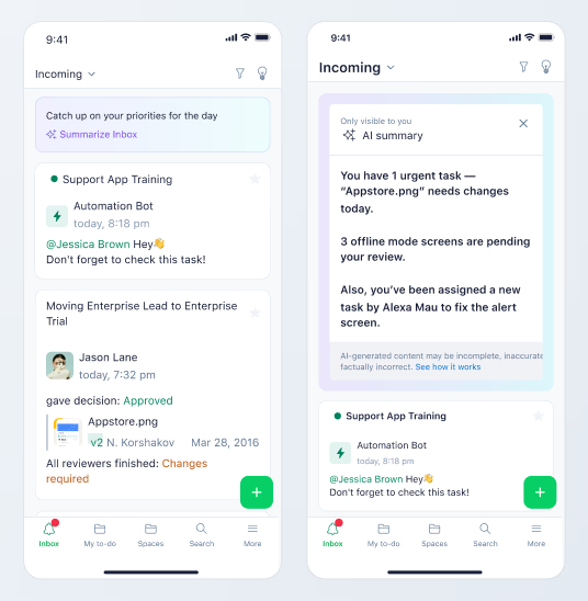 AI summary of inbox notifications