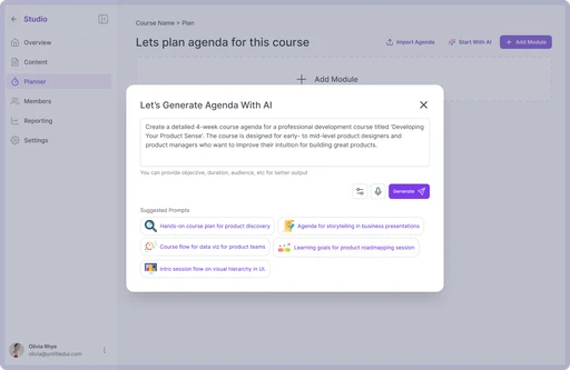 High-fidelity prototype - AI-generated agenda modal