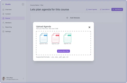 High-fidelity prototype - Upload agenda modal