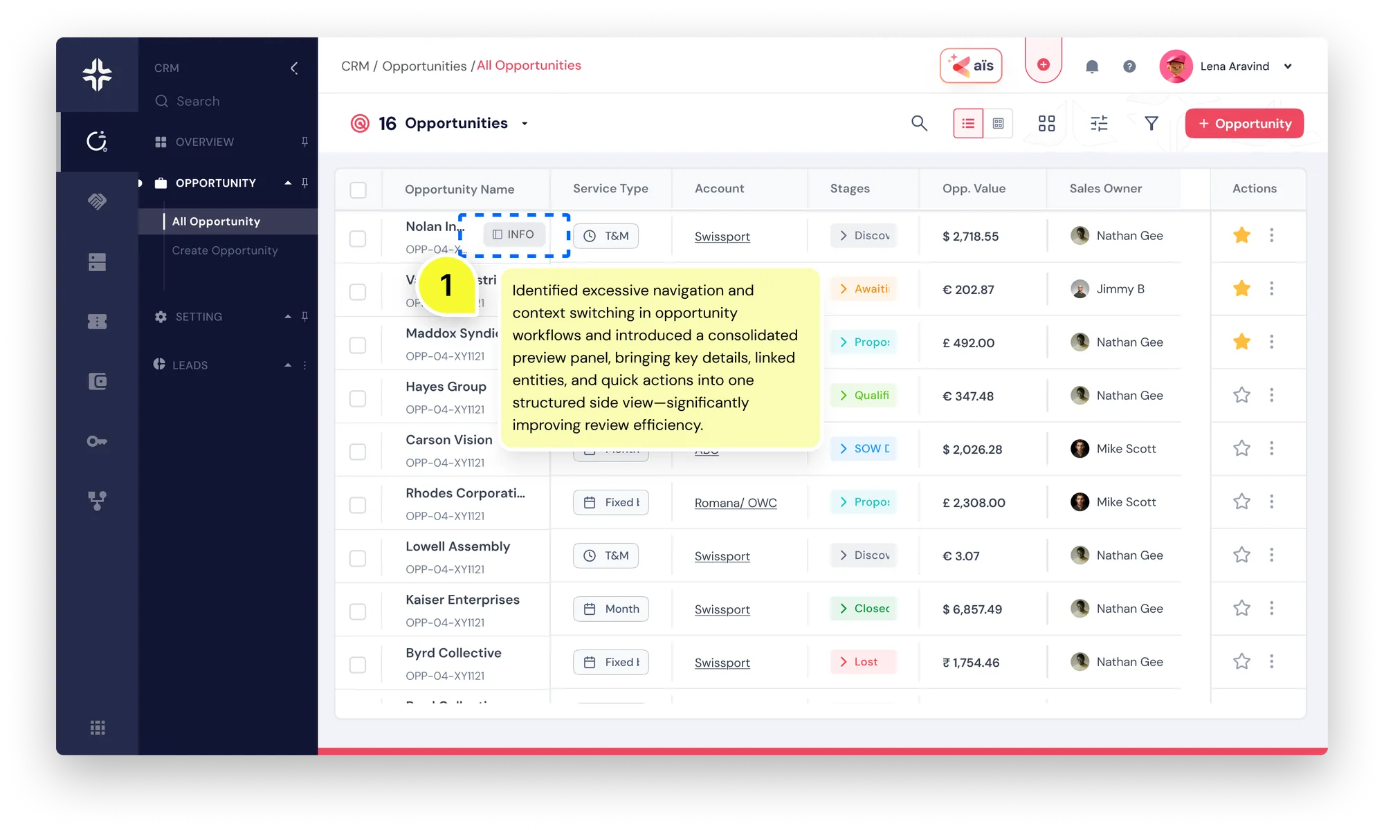 CRM Opportunities Landing Page - Navigation Improvements