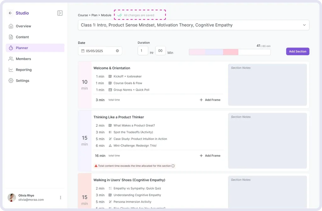 All changes are saved - showing the resolved state after time adjustment