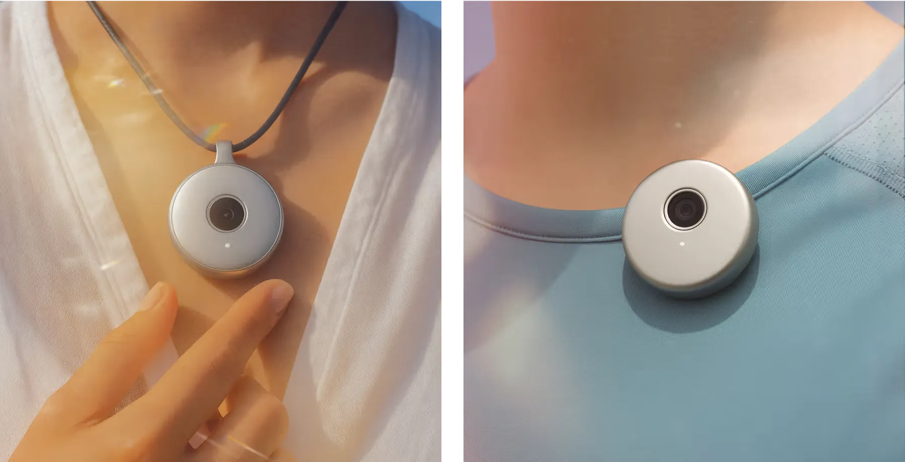 Tomo - AI wearable device shown as pendant and clip-on