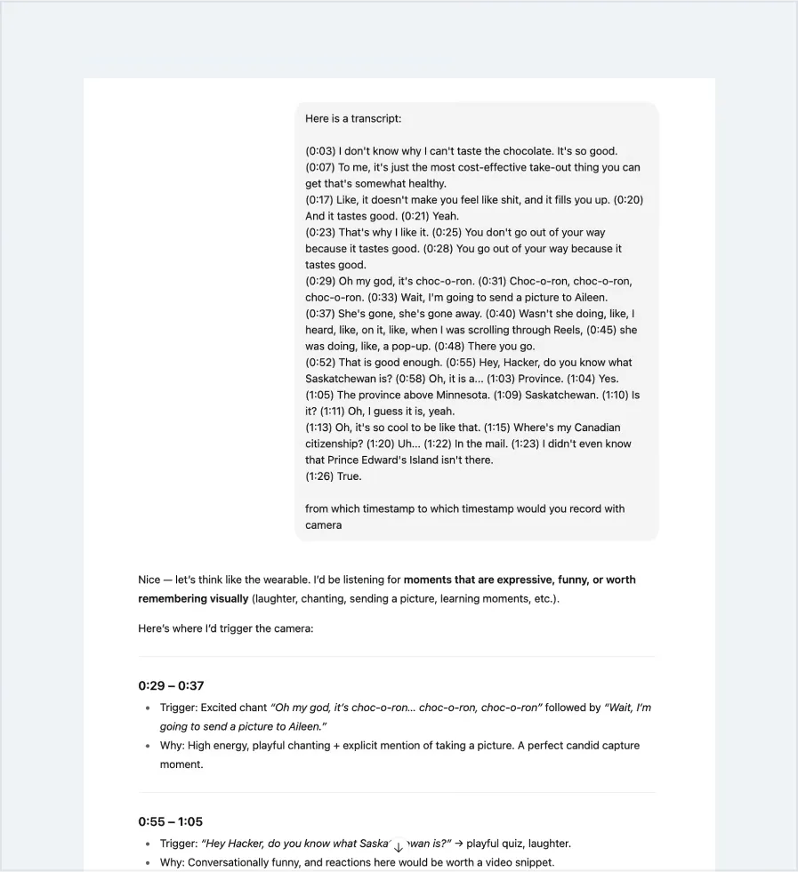 AI Detection - Transcript analysis for determining recording moments