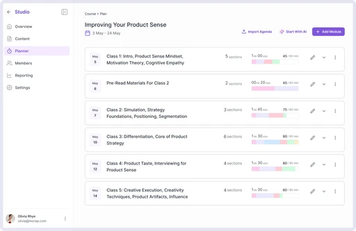 High-fidelity prototype - Course plan list view