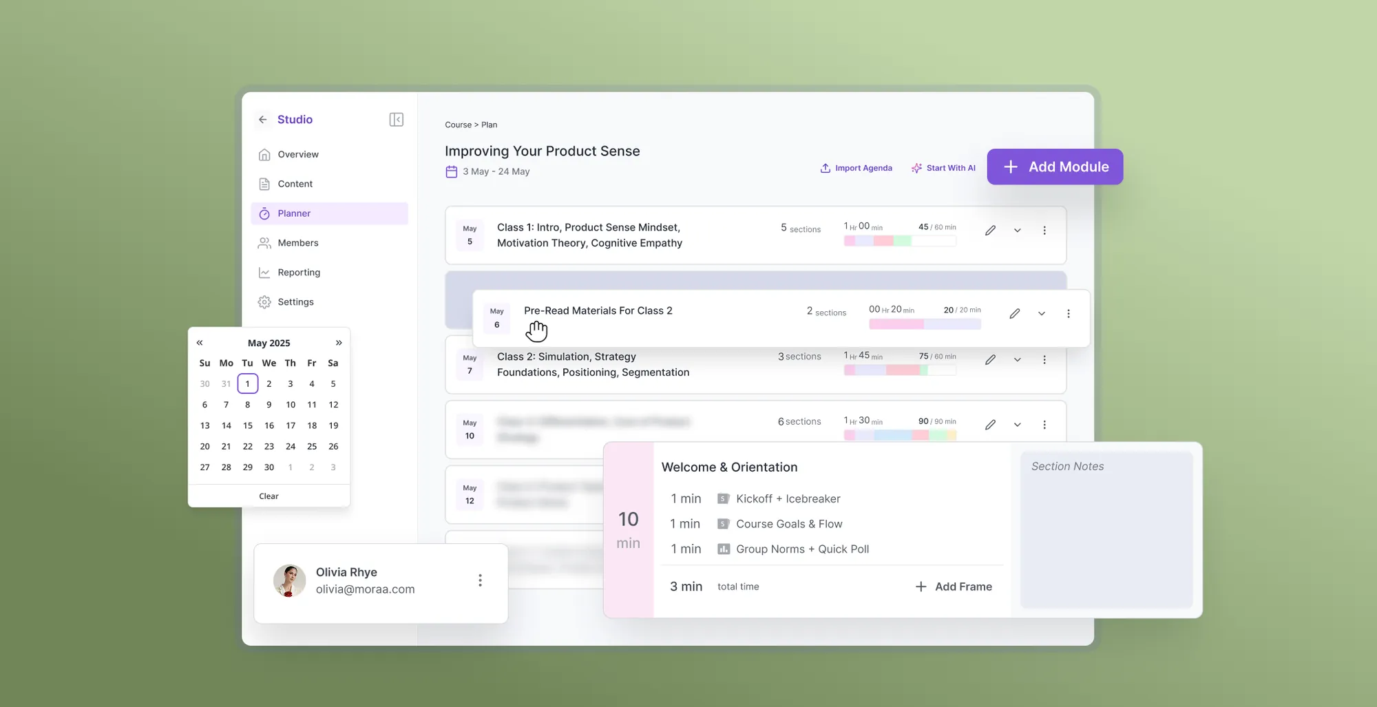 Moraa Course Planning Interface